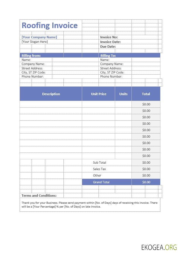 Modèle de facture de toiture template Modèle de facture de toiture template